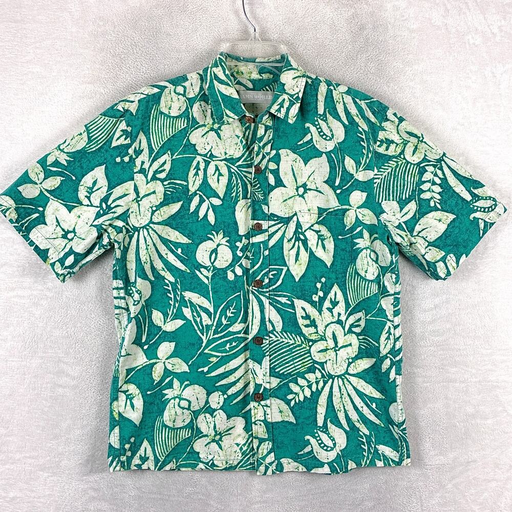 Jams World Hawaiian Shirt Mens M Makana Green Floral Aloha Tiki Tropical USA